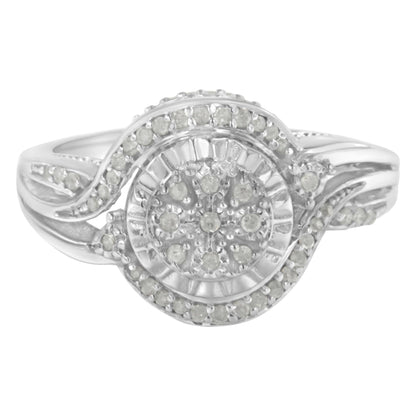 .925 Sterling Silver 1/4Ct Diamond Round Halo Split Cocktail Engagement Ring