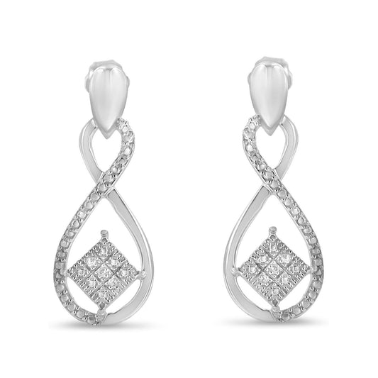 .925 Sterling Silver Round-Cut Diamond Tilted Square & Infinity Drop Earrings