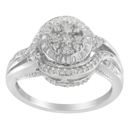 .925 Sterling Silver 1/4Ct Diamond Round Halo Split Cocktail Engagement Ring