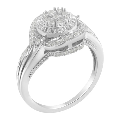 .925 Sterling Silver 1/4Ct Diamond Round Halo Split Cocktail Engagement Ring