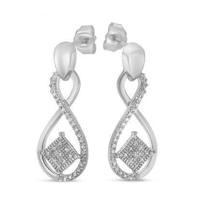 .925 Sterling Silver Round-Cut Diamond Tilted Square & Infinity Drop Earrings