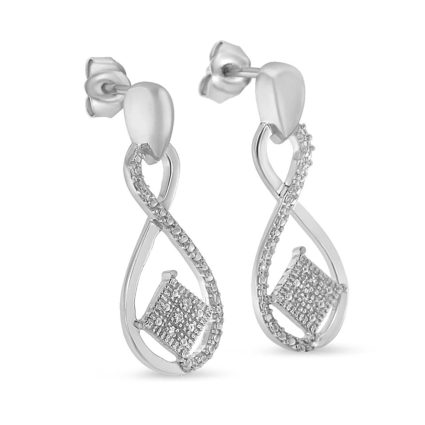 .925 Sterling Silver Round-Cut Diamond Tilted Square & Infinity Drop Earrings