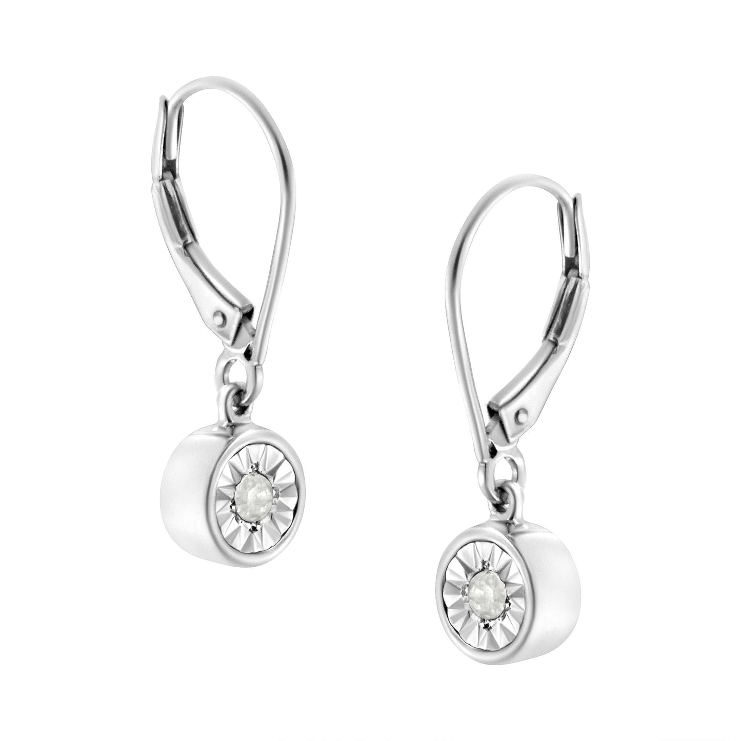 .925 Sterling Silver 1/10 Ct Bezel-Set Round-Cut Diamond Accent Dangle Earring