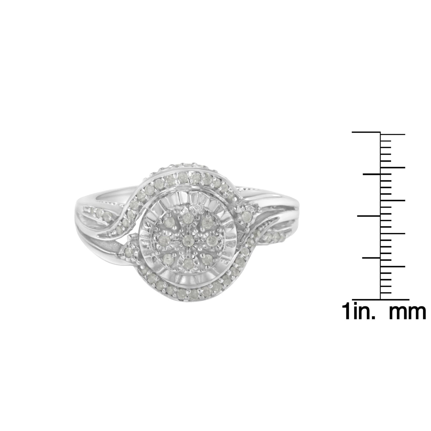 .925 Sterling Silver 1/4Ct Diamond Round Halo Split Cocktail Engagement Ring