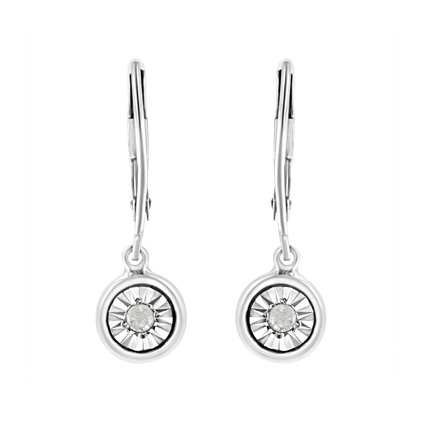 .925 Sterling Silver 1/10 Ct Bezel-Set Round-Cut Diamond Accent Dangle Earring