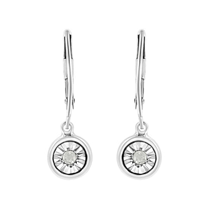 .925 Sterling Silver 1/10 Ct Bezel-Set Round-Cut Diamond Accent Dangle Earring