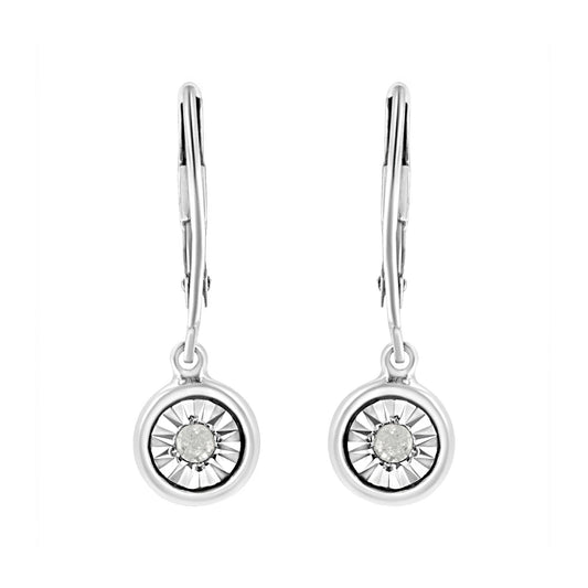 .925 Sterling Silver 1/10 Ct Bezel-Set Round-Cut Diamond Accent Dangle Earring