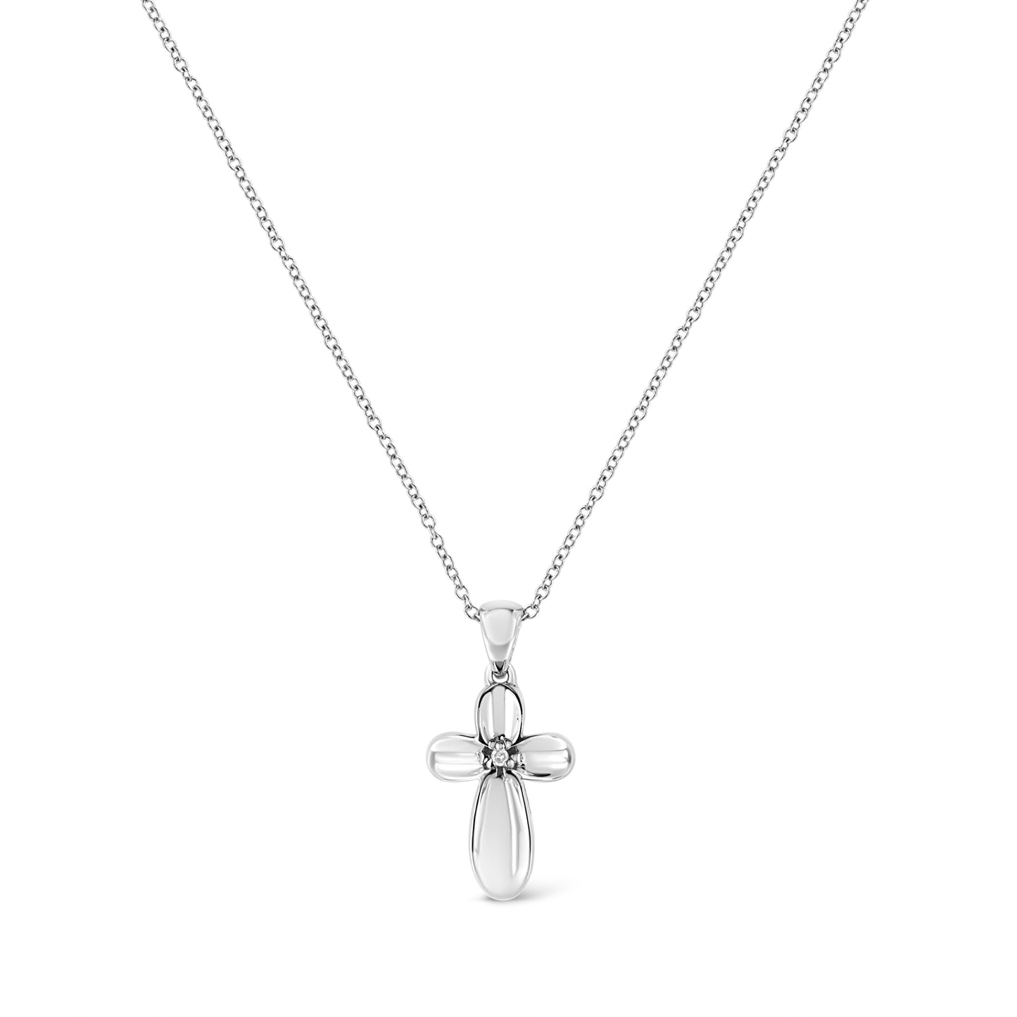 .925 Sterling Silver Prong-Set Diamond Accent Floral Cross 18" Pendant Necklace