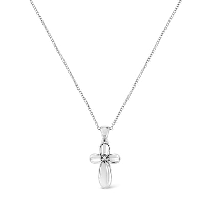 .925 Sterling Silver Prong-Set Diamond Accent Floral Cross 18" Pendant Necklace