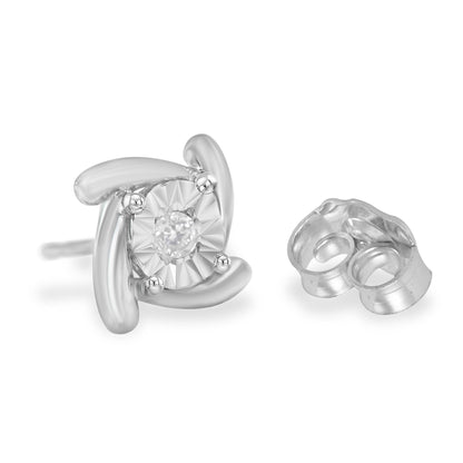 .925 Sterling Silver 1/10 Ct Round Brilliant-Cut Diamond Stud Earrings