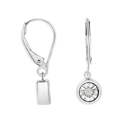 .925 Sterling Silver 1/10 Ct Bezel-Set Round-Cut Diamond Accent Dangle Earring