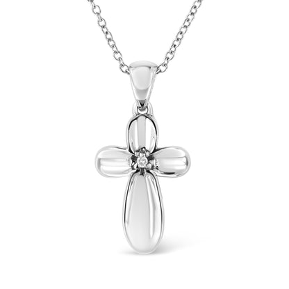 .925 Sterling Silver Prong-Set Diamond Accent Floral Cross 18" Pendant Necklace