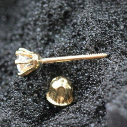 Pair of 14Ct. Yellow Gold Clear Round CZ Earring With Screw Back