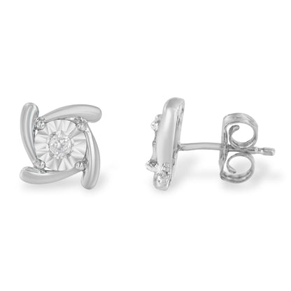 .925 Sterling Silver 1/10 Ct Round Brilliant-Cut Diamond Stud Earrings