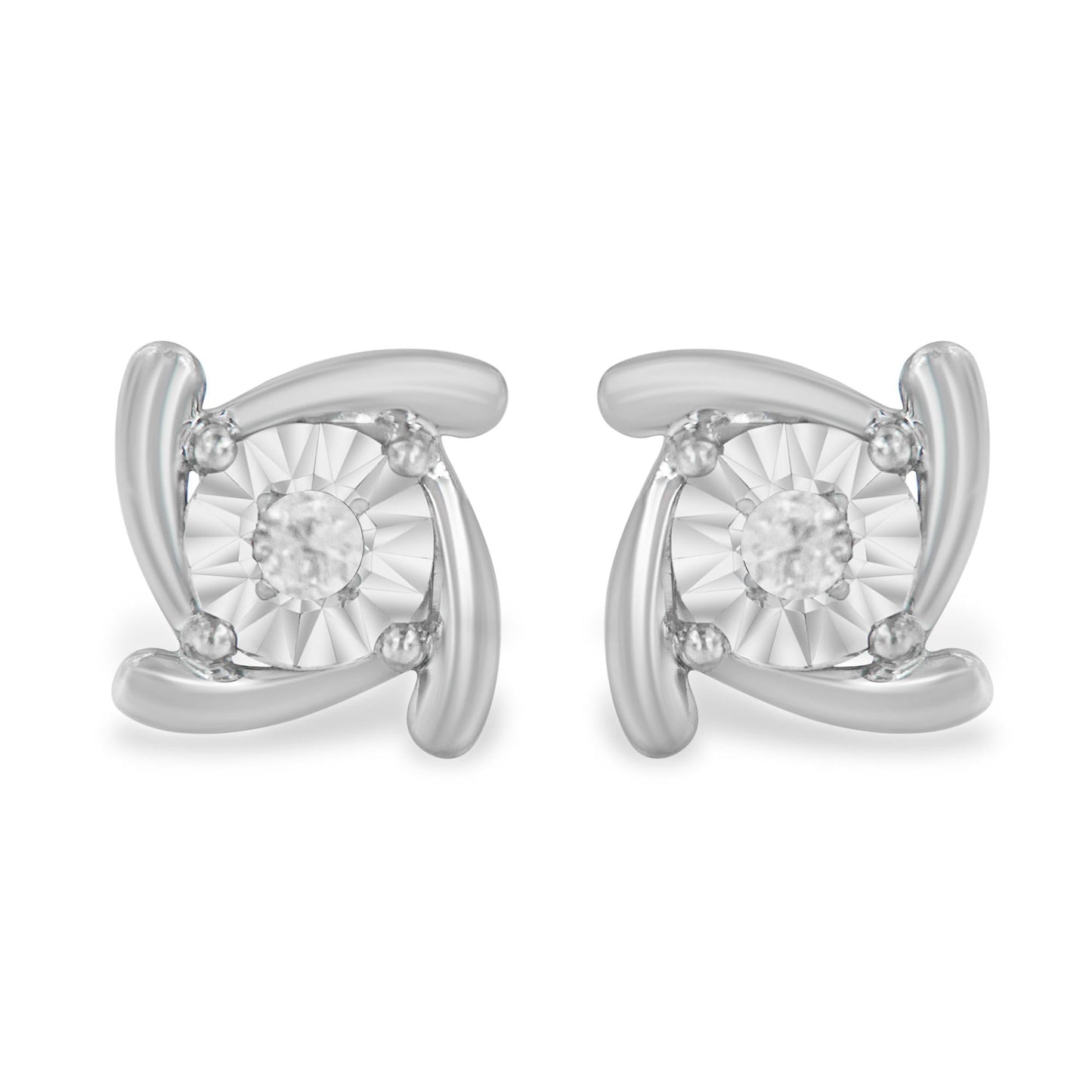 .925 Sterling Silver 1/10 Ct Round Brilliant-Cut Diamond Stud Earrings